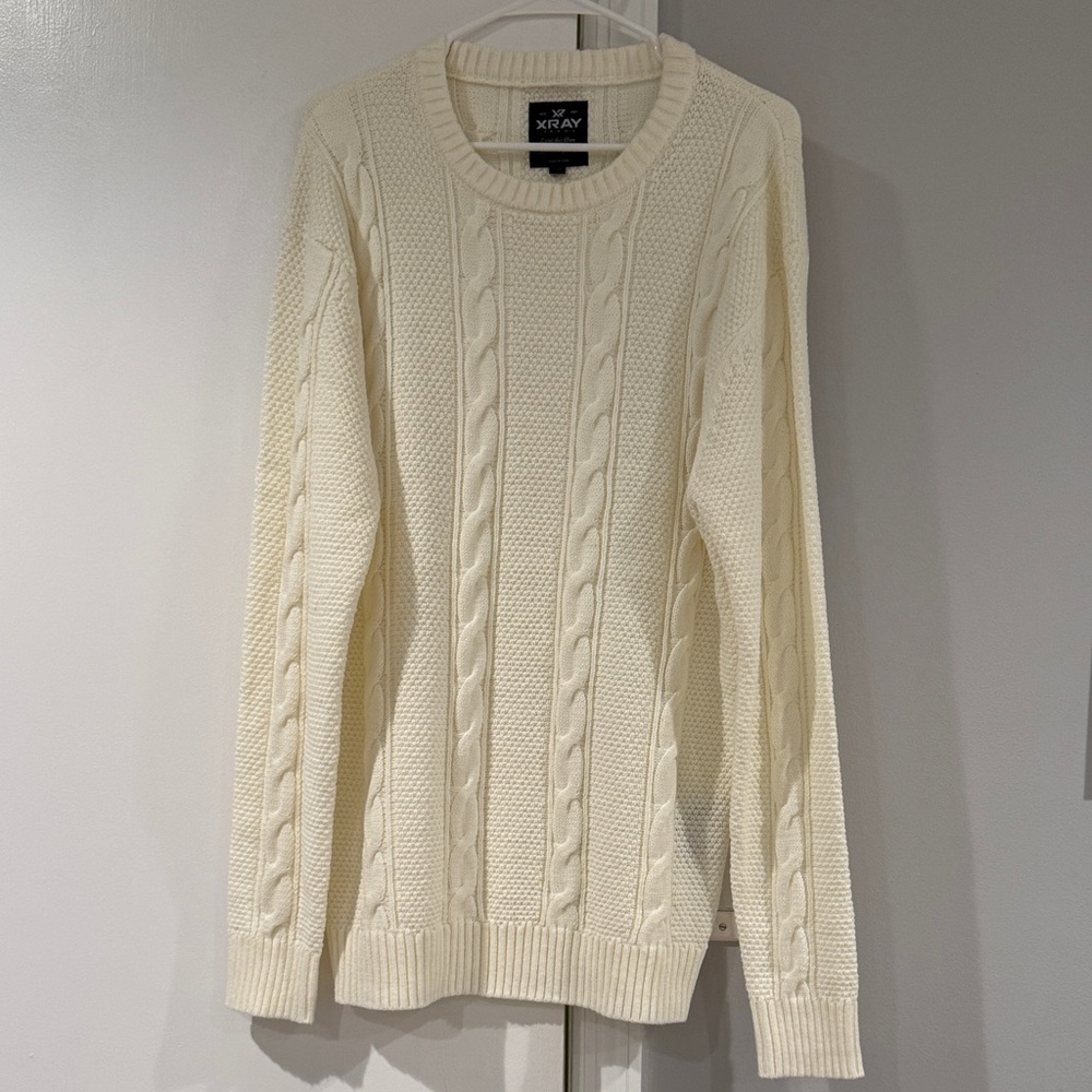 Men's Cream Cable Knit Crewneck Sweater